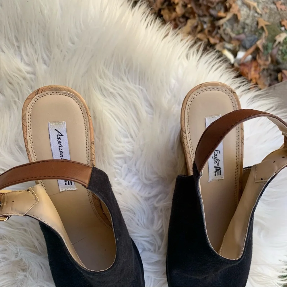 American Eagle Black Wedge Open Toe Booties